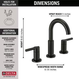 Matte Black Nicoli Widespread Bathroom Faucet with Drain Assembly