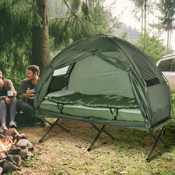 Deluxe 4-in-1 Compact Folding Shelter Tent with Sleeping Bag Air Mattress Pillow