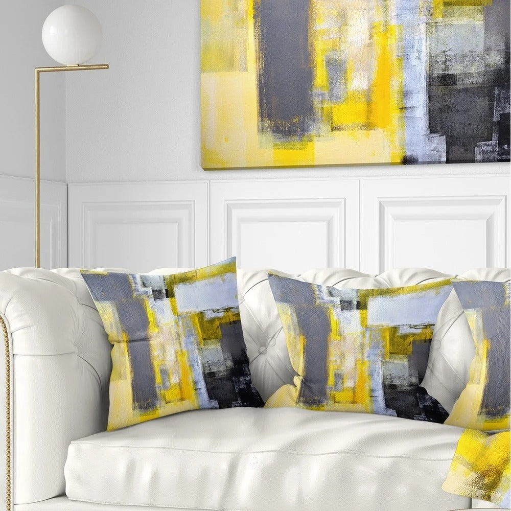 Designart 'Grey and Yellow Blur Abstract' Abstract Throw Pillow - Square - 16 in. x 16 in. - Small (Set of 2) 1797AH