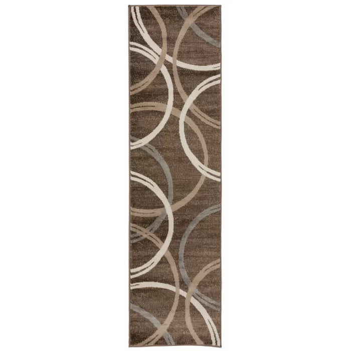 Devonshire Geometric Machine Woven Area Rug in Brown, Runner 2' X 10'