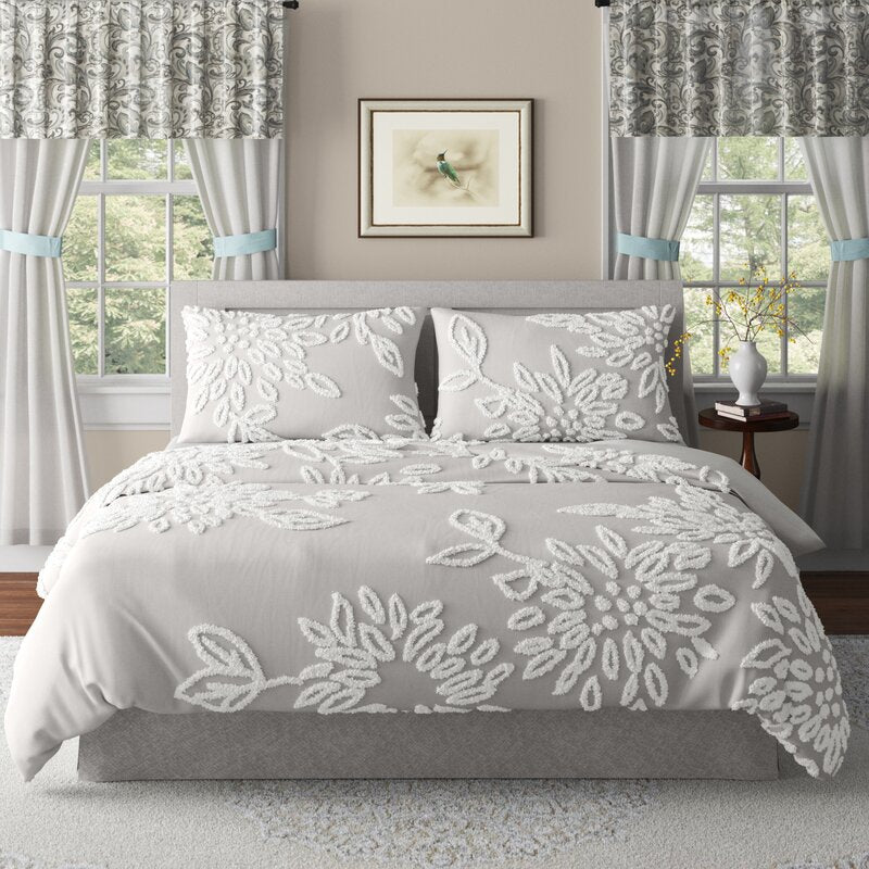 King/Cal. King Duvet Cover + 2 King Shams Diego Gray/White Standard Cotton 3 Piece Duvet Cover Set
