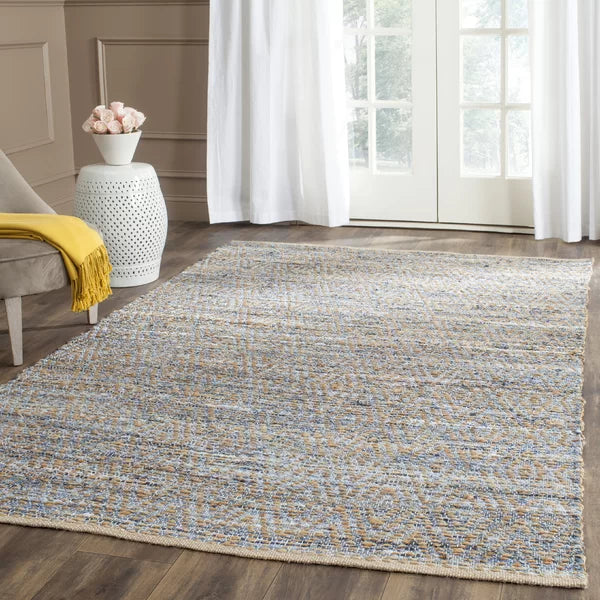 Doleman Striped Handmade Flatweave Jute/Sisal Area Rug in Natural/Blue 4' x 6'