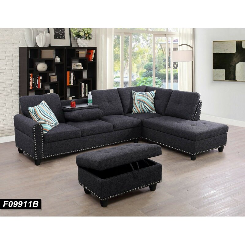 Dominie 97 W Linen Corner Sectional 6641RR-OB