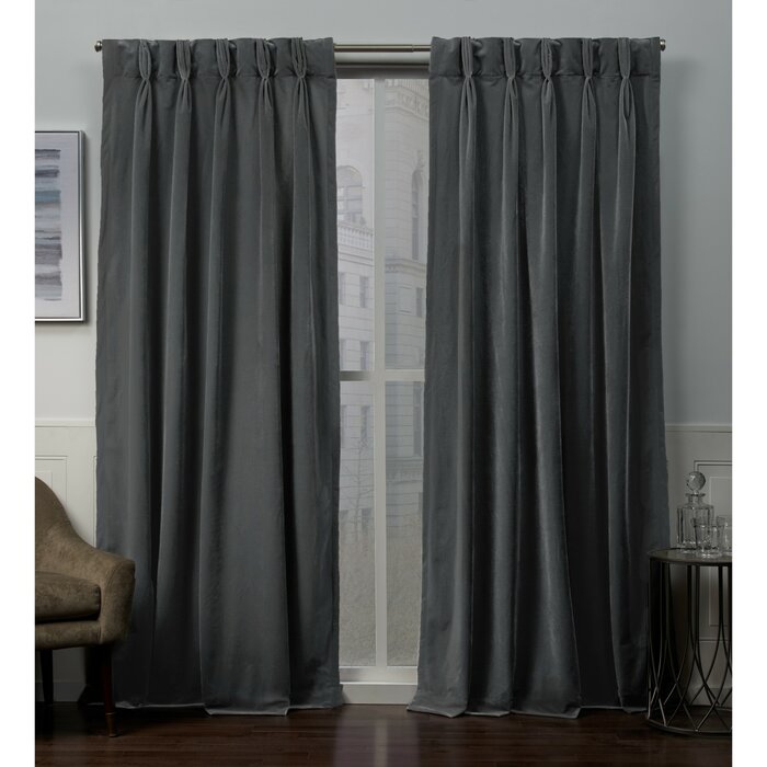 Heavyweight Velvet Solid Room Darkening Pinch Pleat Curtain Panels (Set of 2) in Soft Gray #9730