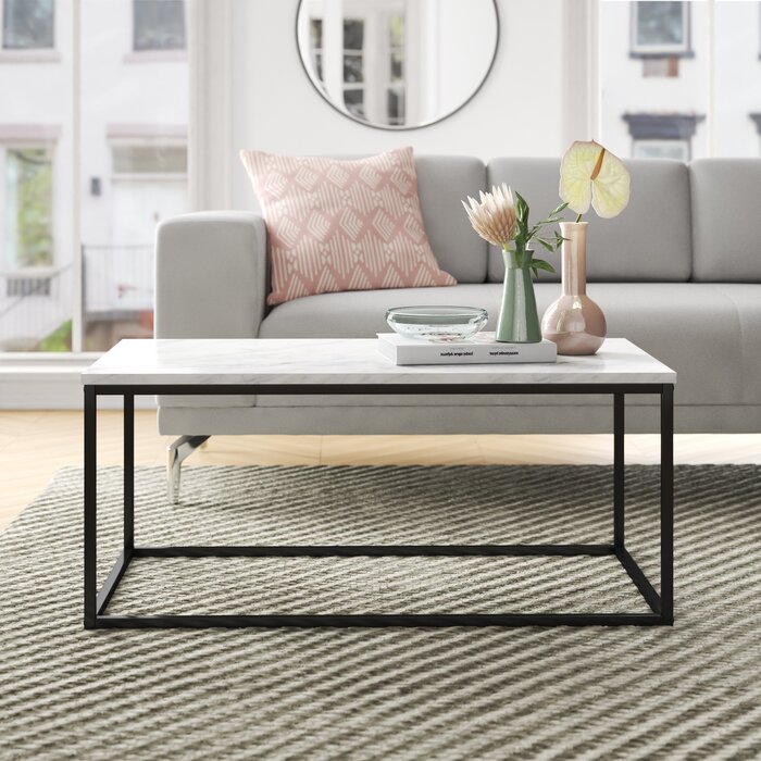White Marble Dorian Black Frame Coffee Table (SB914)