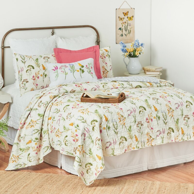 Queen Quilt + 2 Standard Shams Douthit Green/Yellow Standard Cotton Reversible Quilt Set 7073RR