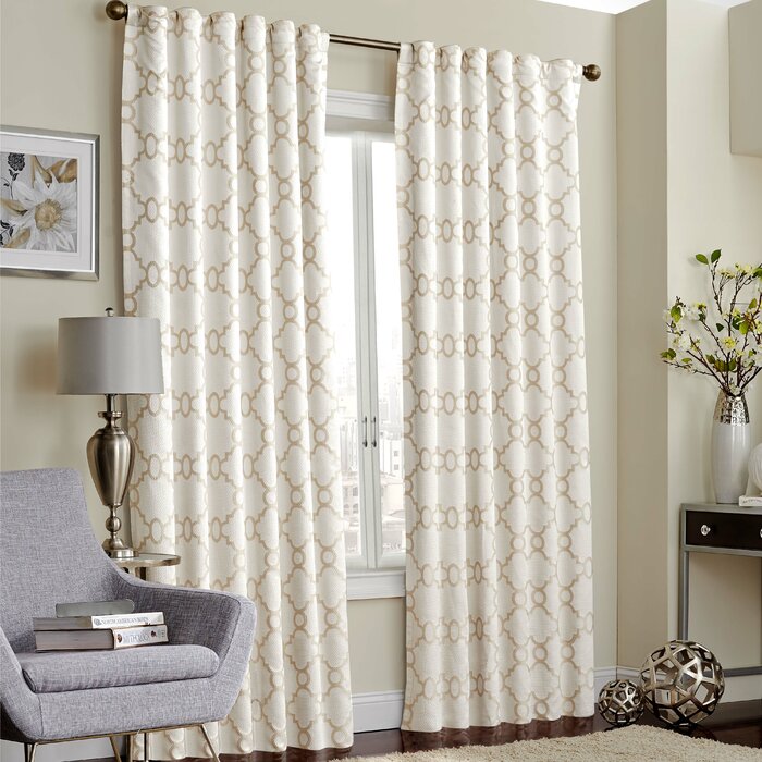 Geometric Blackout Thermal Rod Pocket Ivory Curtains - 2 Panels (1490ND)