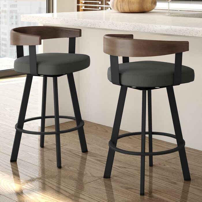 Single Charcoal Grey Polyester / Black Metal Drees Swivel Counter Stool #1623HW
