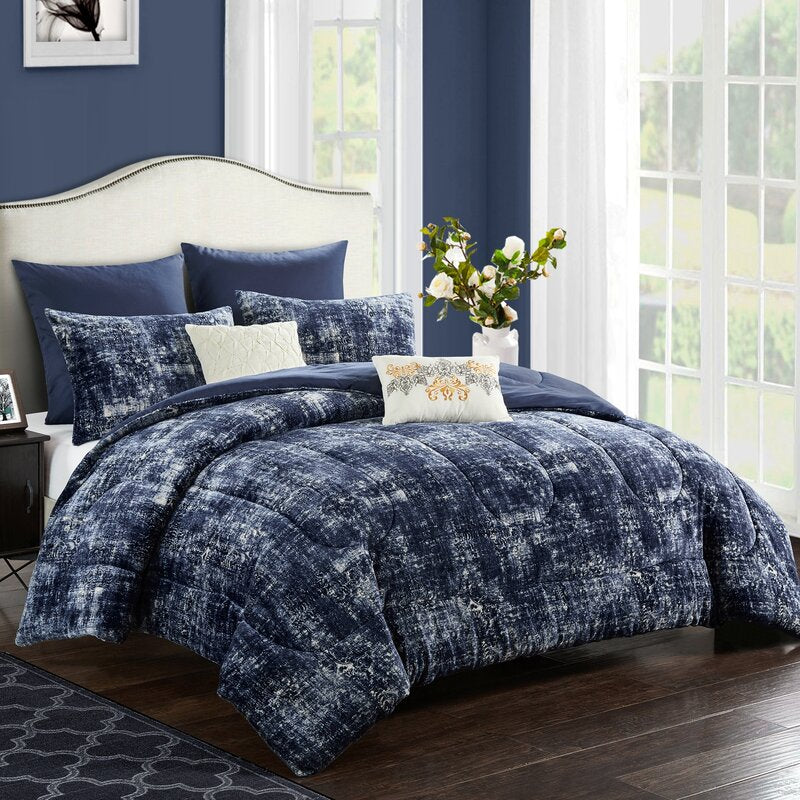 Full/Queen Comforter + 6 Additional Pieces Blue Drubin Reversible Comforter Set SB1979
