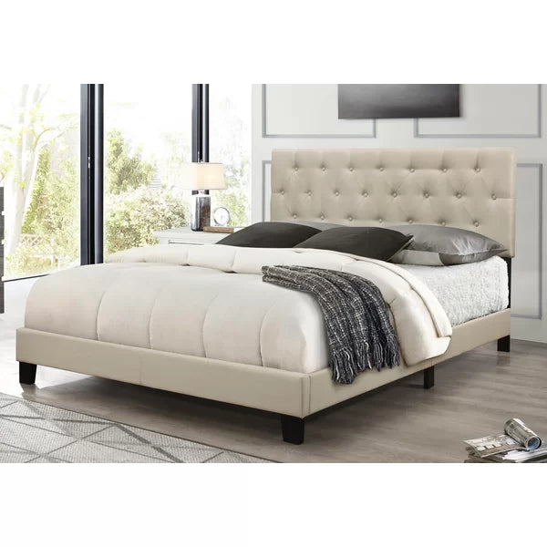 Beige Drusilla Tufted Upholstered Low Profile Standard Bed king