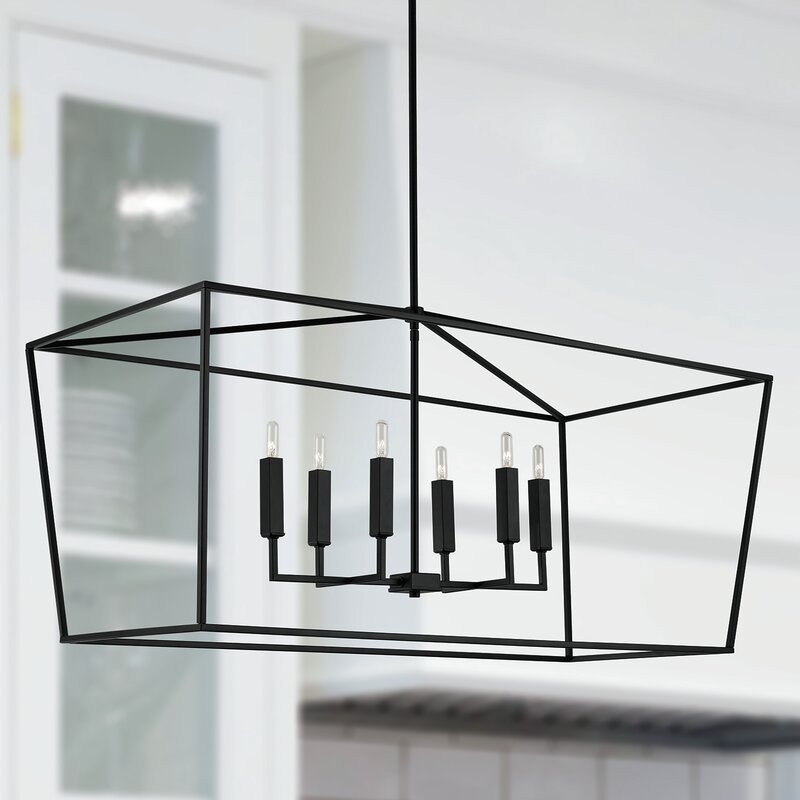 Matte Black Dumas 6 - Light Lantern Geometric Chandelier
