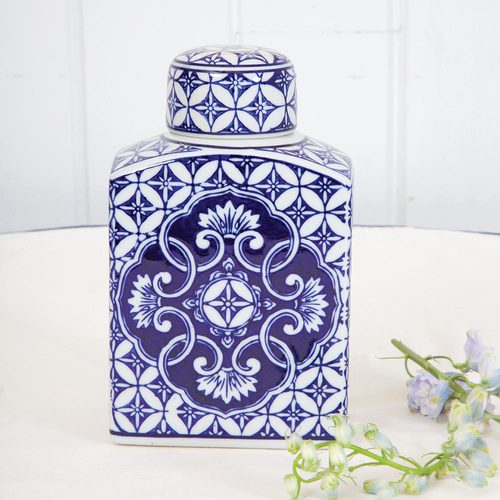 Blue Chinoiserie Square Ginger Jar #9852