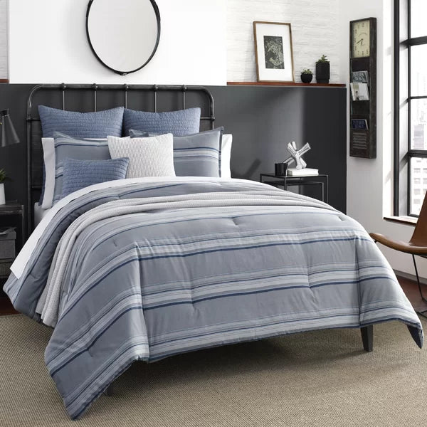 Full/Queen Duvet Cover + 2 Shams Eastbury Gray Standard Cotton Reversible Duvet Cover Set