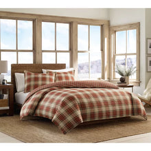 Load image into Gallery viewer, Full/Queen Duvet Cover + 2 King Shams Red Edgewood Plaid 100% Cotton 160 TC Reversible Traditional Duvet Cover Set
