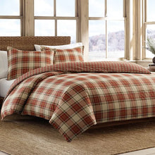 Load image into Gallery viewer, Full/Queen Duvet Cover + 2 King Shams Red Edgewood Plaid 100% Cotton 160 TC Reversible Traditional Duvet Cover Set
