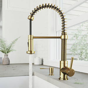 Matte Brushed Gold Edison Pull Down Single Handle Kitchen Faucet with Optional Soap Dispenser, EC1120