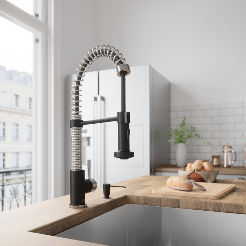 VG02001STMBK2 Edison Pull Down Single Handle Kitchen Faucet with Optional Soap Dispenser MRM658
