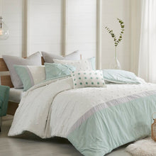 Load image into Gallery viewer, Queen Comforter+4 Shams+2 Throw Pillow Ivory Elaine 100% Cotton Percale Comforter Set
