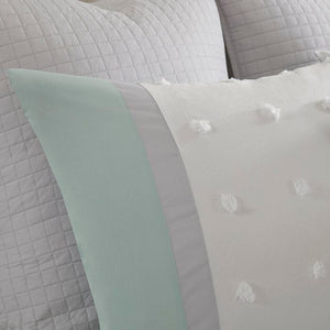 Queen Comforter+4 Shams+2 Throw Pillow Ivory Elaine 100% Cotton Percale Comforter Set