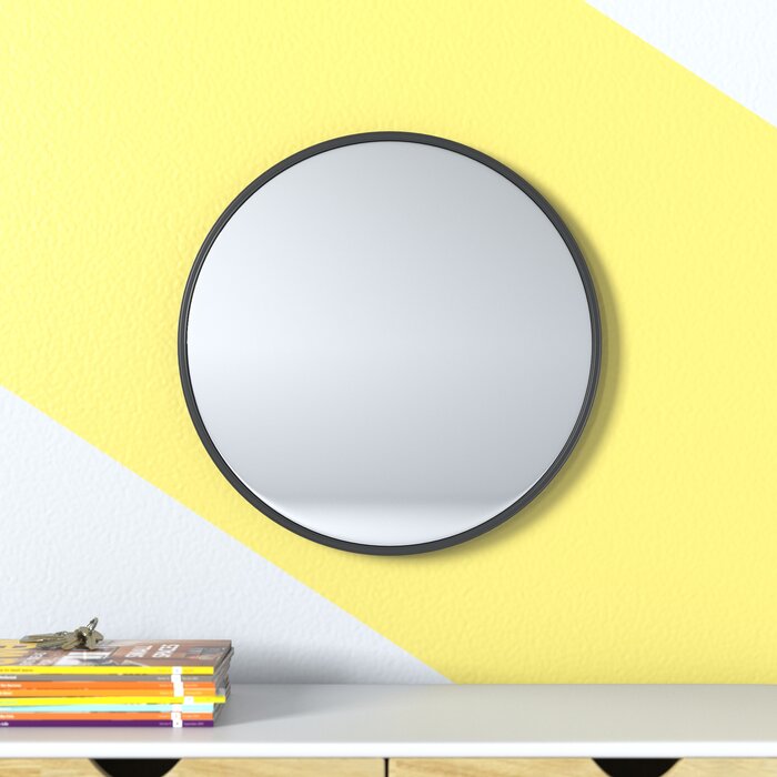 Black Elberta Round Metal Wall Mirror