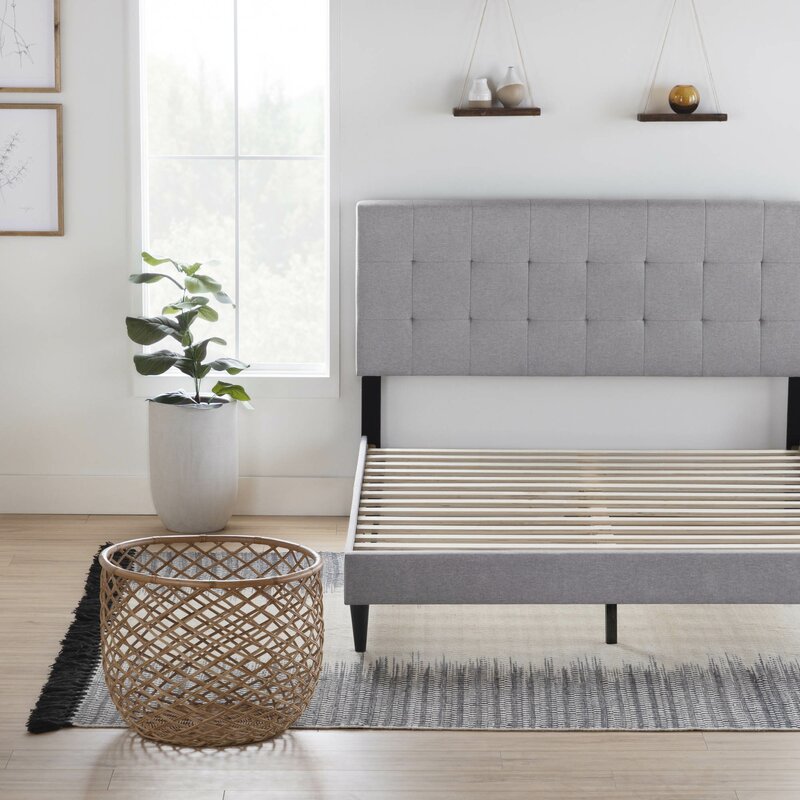 Elmina Tufted Solid Wood and Upholstered Low Profile Platform Bed 7779