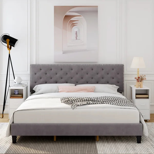 Emanuell Tufted Upholstered Low Profile Bed king