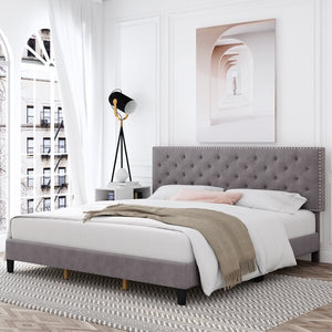 Full Emanuell Tufted Upholstered Platform Bed with Adjustable Headboard