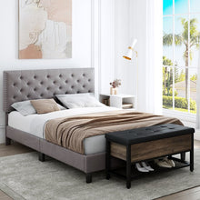 Load image into Gallery viewer, Full Emanuell Tufted Upholstered Platform Bed with Adjustable Headboard
