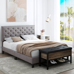 Full Emanuell Tufted Upholstered Platform Bed with Adjustable Headboard