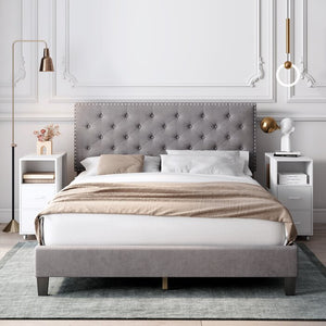 Full Emanuell Tufted Upholstered Platform Bed with Adjustable Headboard