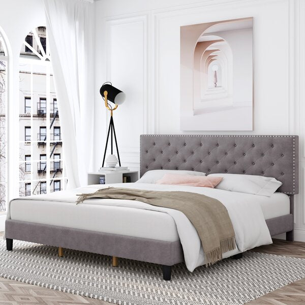 Full Emanuell Tufted Upholstered Platform Bed with Adjustable Headboard