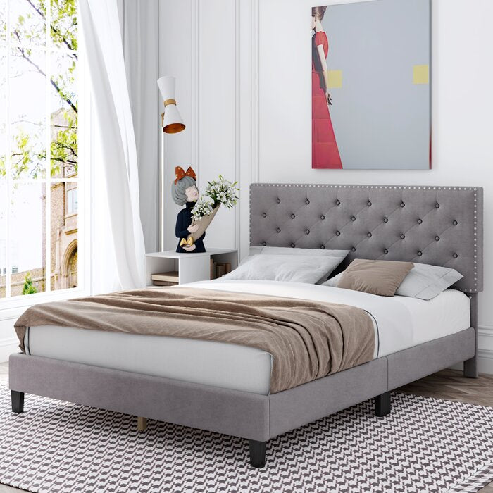 Full Emanuell Tufted Upholstered Platform Bed with Adjustable Headboard