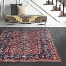 Load image into Gallery viewer, Emelia Power Loom Performance Burgundy/Blue/Gold Rug 3&#39;6&quot; x 5&#39;6&quot;
