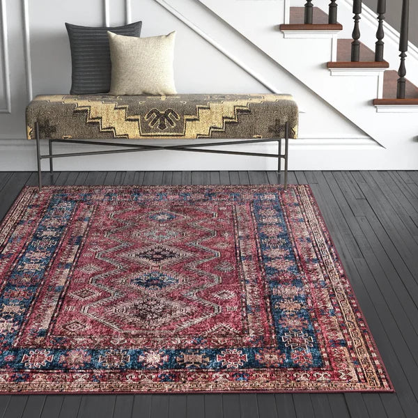Emelia Power Loom Performance Burgundy/Blue/Gold Rug 3'6