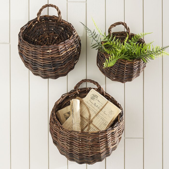 Eminence Willow Wall Organizer with Wall Baskets, (Set of 3)