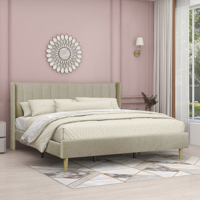 King Beige Linen Eriksay Upholstered Bed