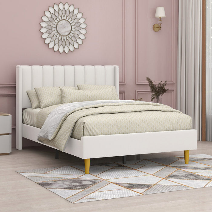 Full Cream Velvet Eriksay Upholstered Bed
