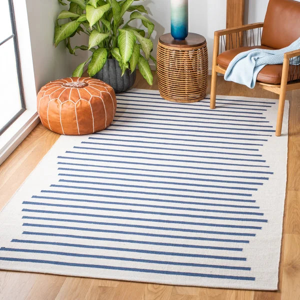 Estruch Handmade Flatweave Cotton Blue/Gray Rug 5 x 8