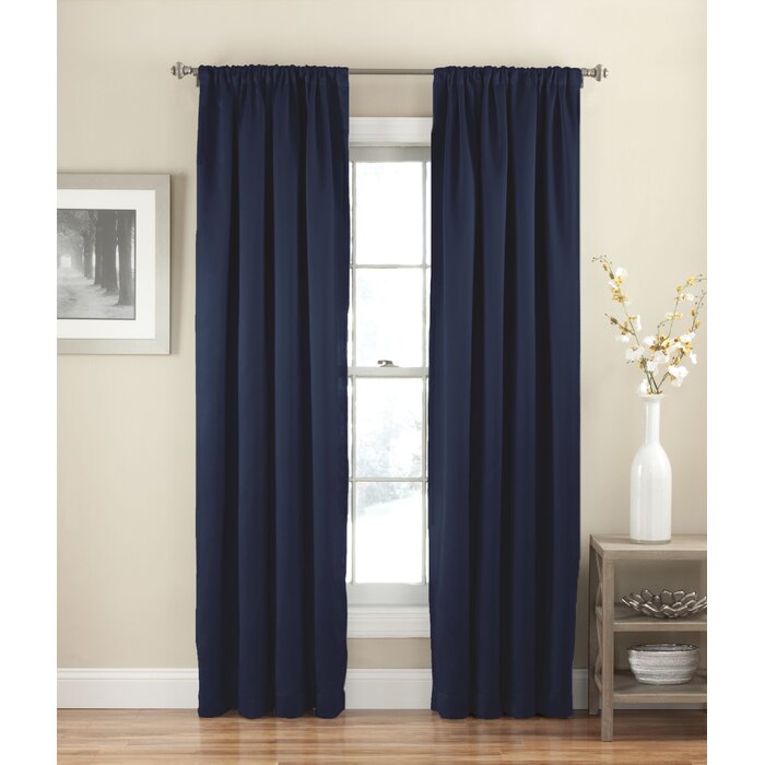 Evangelina Navy Solid Room Darkening Rod Pocket Single Curtain Panel - Set of 4 (GL7)