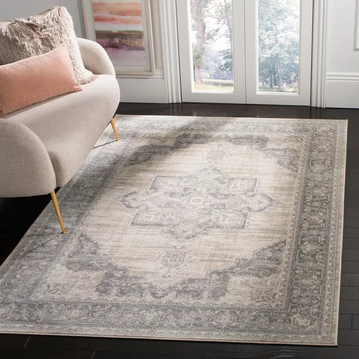 Rectangle 2' x 4' Evart Oriental Area Rug in Cream/Gray
