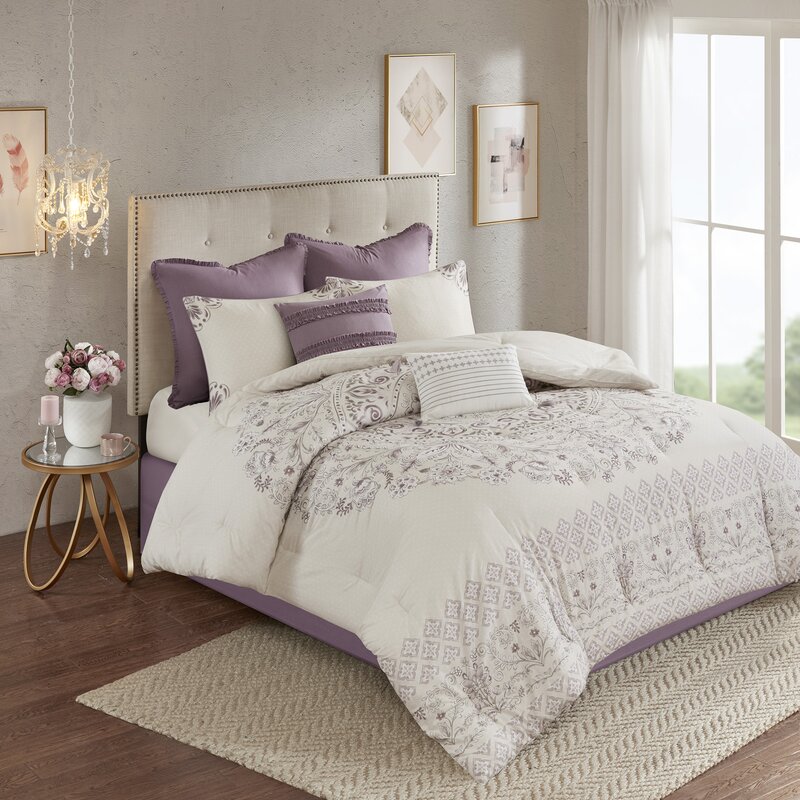 Purple Evelina Reversible Floral Cotton 8 Piece Comforter Set SB1991