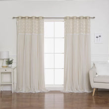 Load image into Gallery viewer, Everina Lace Overlay Nature Floral Blackout Thermal Grommet Curtain Panels, 52&quot; W x 84&quot; L, (Set of 2)
