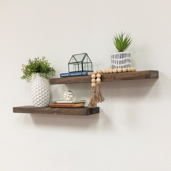 Evonne 2 Piece Pine Solid Wood Floating Shelf #ND1140
