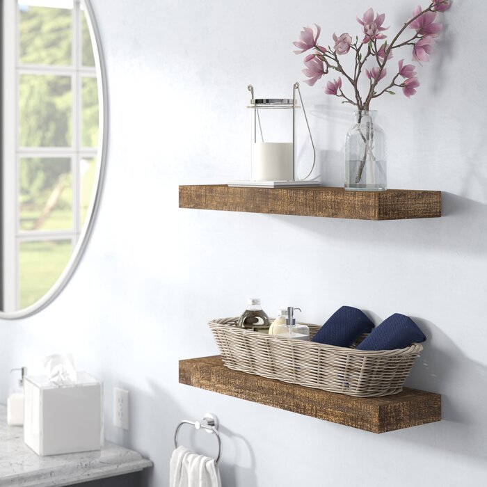 Evonne 2 Piece Pine Solid Wood Dark Walnut  Floating Shelf - Set of 2