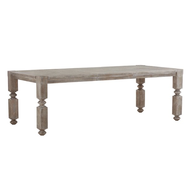 Extendable Solid Wood Dining Table Gray Natural