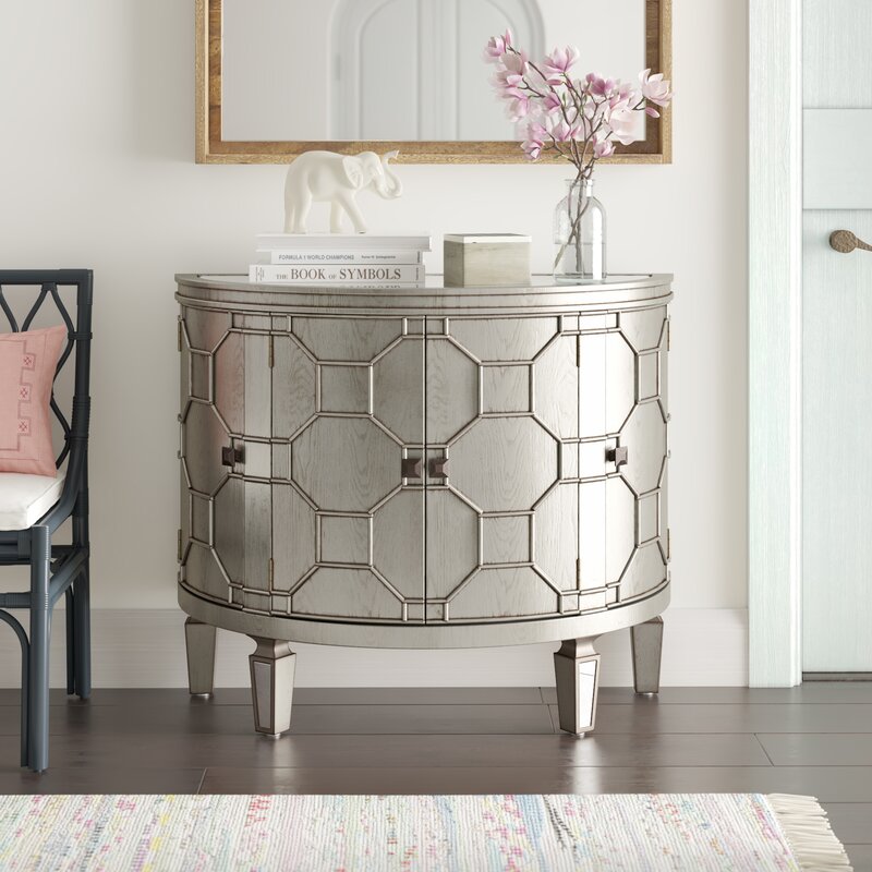 Ezell 4 - Door  Mirrored Half-Circle Accent Cabinet