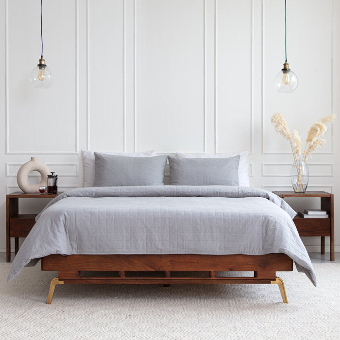 Queen Walnut/Gold Fabian Solid Wood Bed