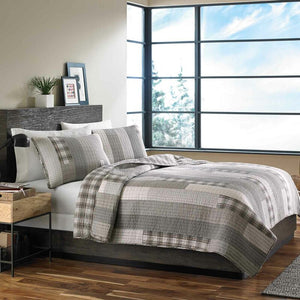 King Quilt + 2 Shams Gray Fairview Reversible Quilt Set 286AH