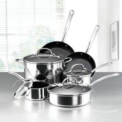 Farberware 10 Pieces Stainless Steel Non Stick Cookware Set 424CDR