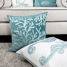 Load image into Gallery viewer, Teal Farnham Embroidery Coral Island Velvet Throw Pillow
